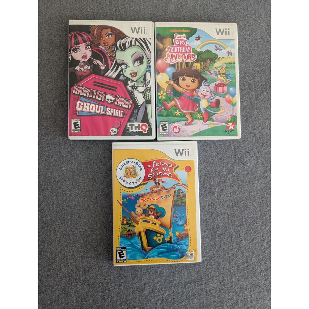 Nintendo Wii Kids Game Lot Monster High Ghoul Spirit Dora Build A Bear Bundle